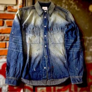 Rhude Paint Splatter Denim Shirt Size M Rare Streetwear Button Up Grail HEAT